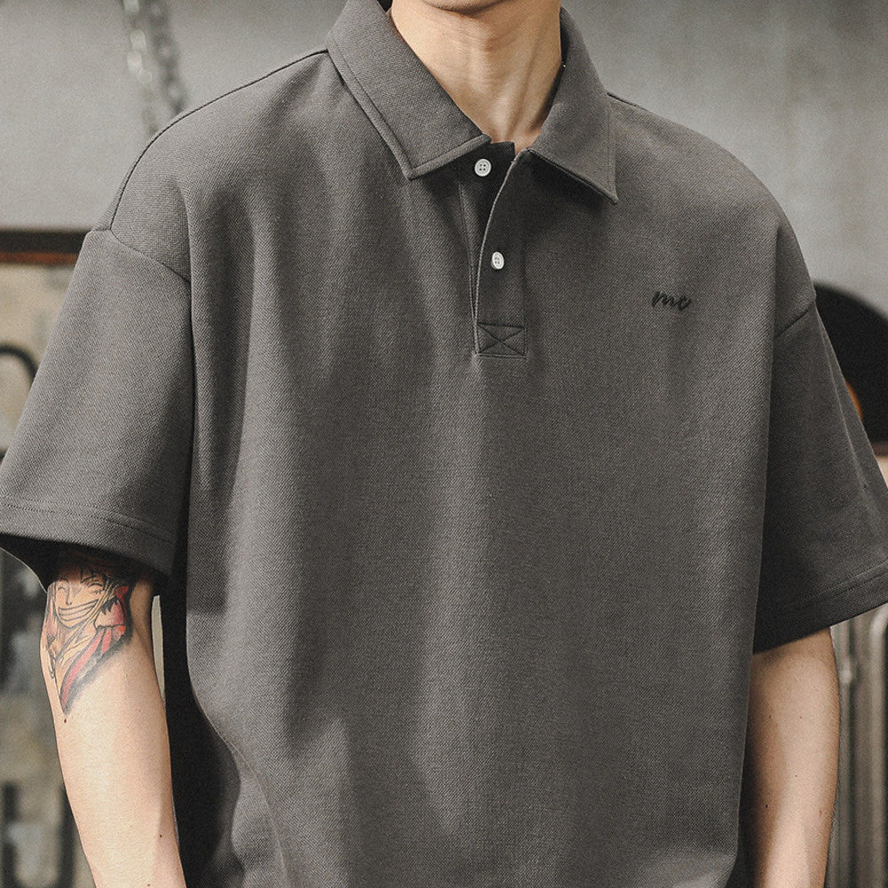 美式復古POLO衫男夏季簡約風男裝寬松大碼男士短袖T恤