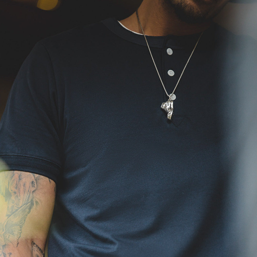 美式復古阿美咔叽短袖亨利衫夏季軍綠微彈硬漢T恤