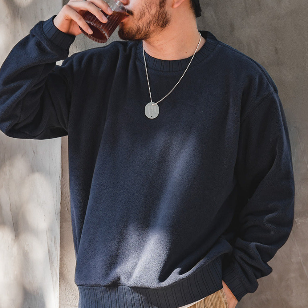 復古圓領衛衣搖粒絨內搭秋冬保暖長袖加厚外套