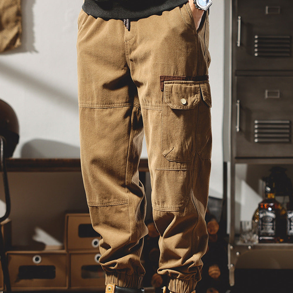 美式工装裤子男士春秋季痞帅宽松大码机能9分束脚裤休闲长裤