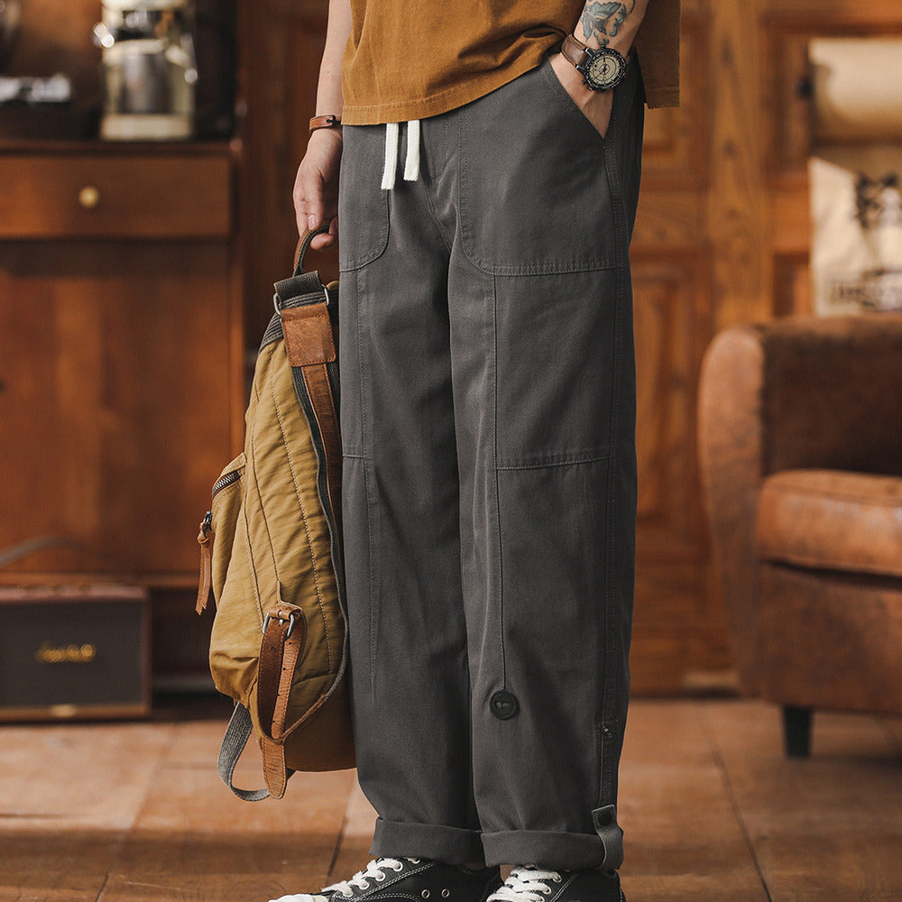 美式工裝褲子男潮牌春季寬松闊腿九分直筒褲復古休閑長褲