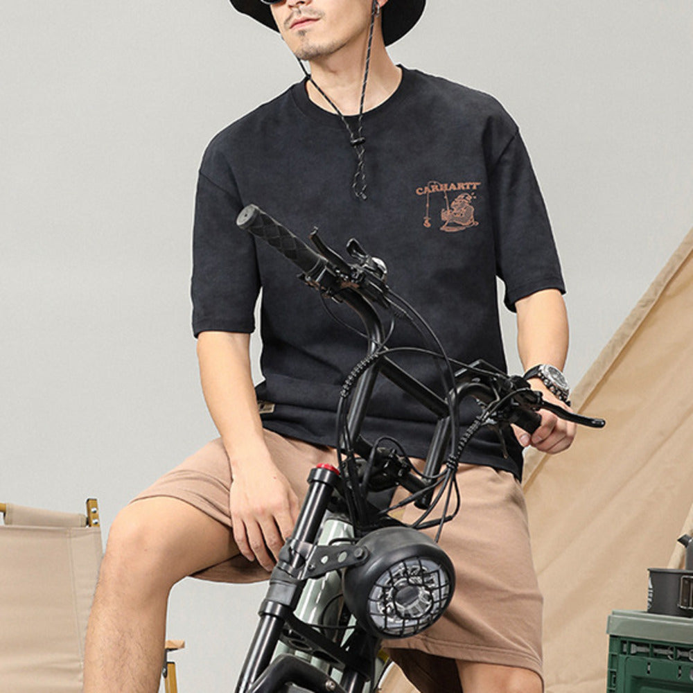 夏季2024新款寬松大碼徒步露營風短袖t恤男潮牌