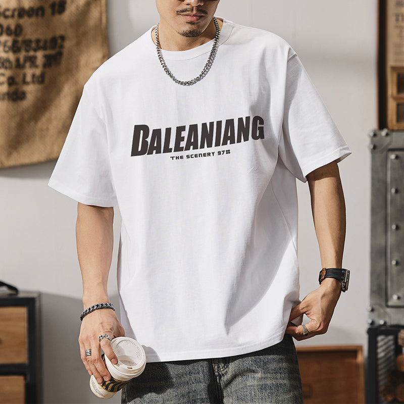 短袖t恤男式夏季美式街頭圓領純棉字母印花半袖體恤