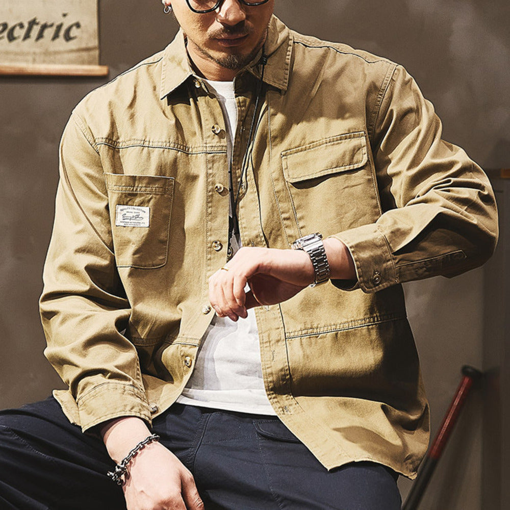 美式工裝襯衫春秋季復古山系夾克外套