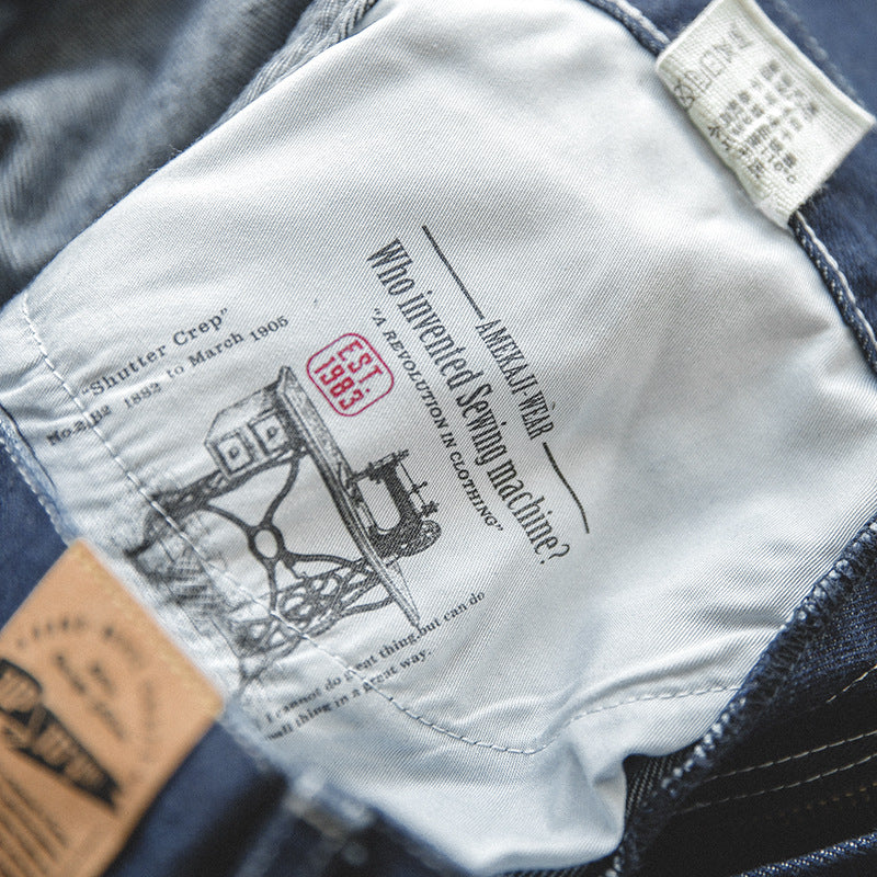 復古港風闊腿褲深藍色oversize寬松直筒牛仔長褲