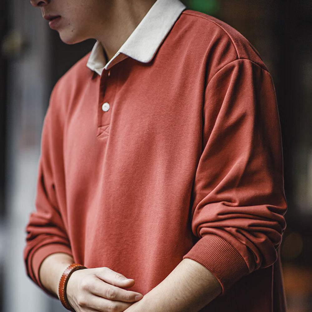 復古針織撞色polo衛衣學院風翻領長袖