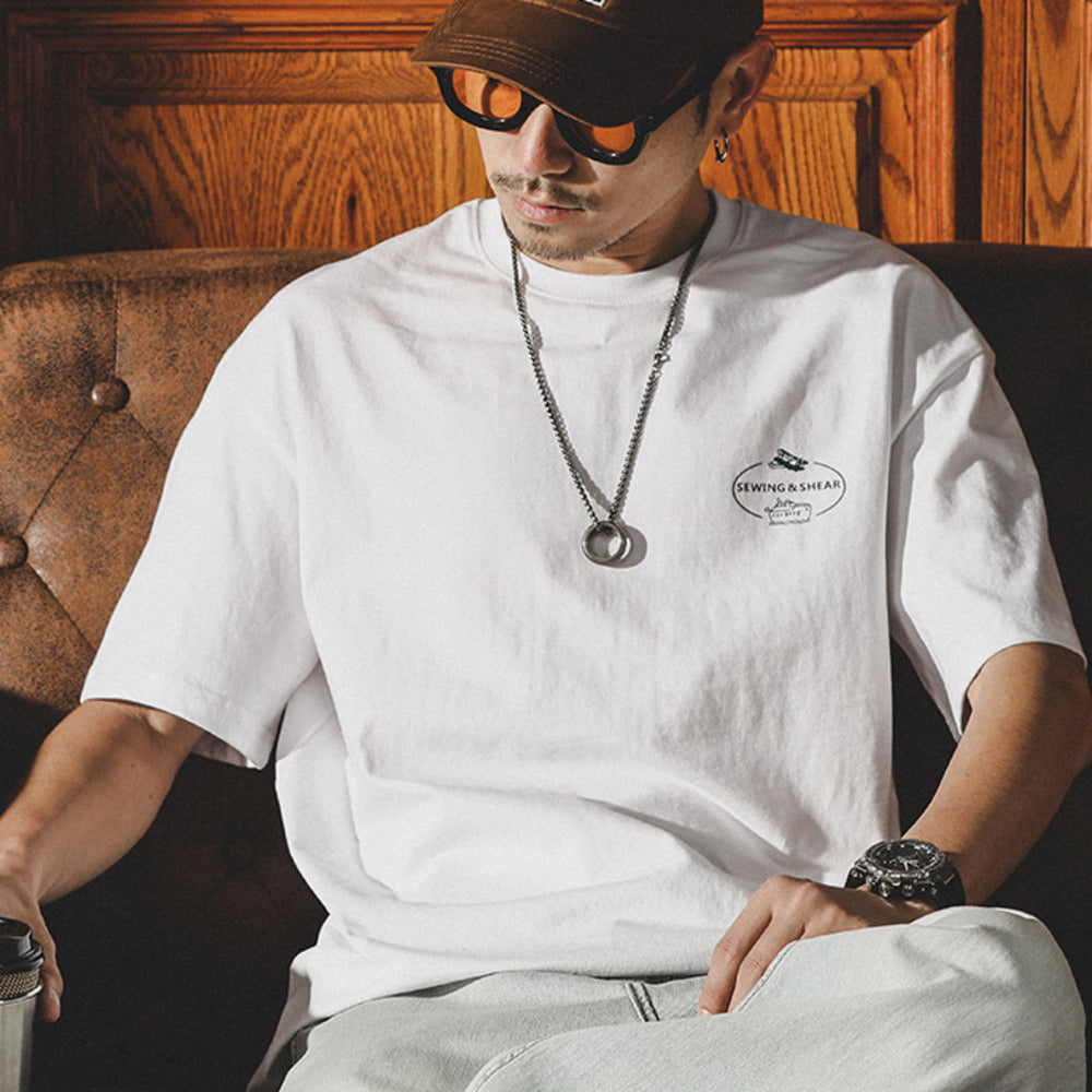 美式白色短袖t恤男夏季寬松大碼純棉潮牌百搭圓領半截袖體恤