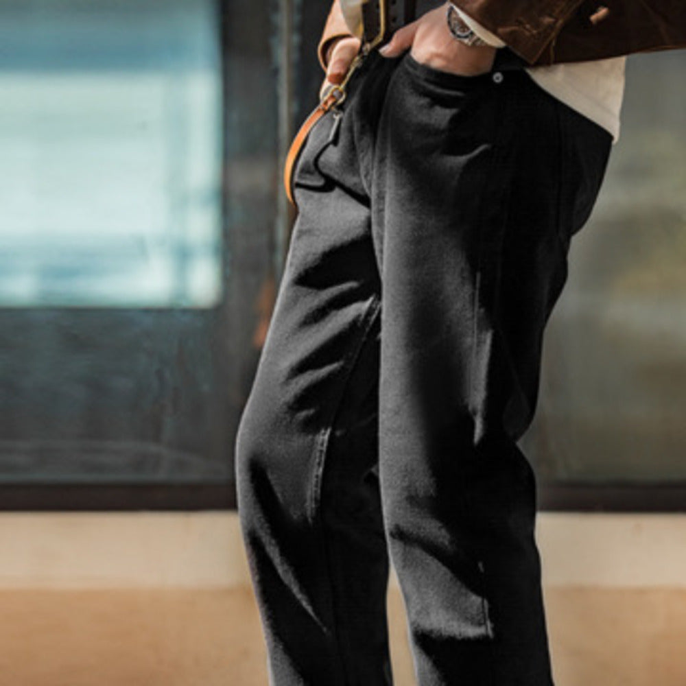 美式復古黑色中腰牛仔褲水洗顯瘦硬漢直筒丹寧長褲