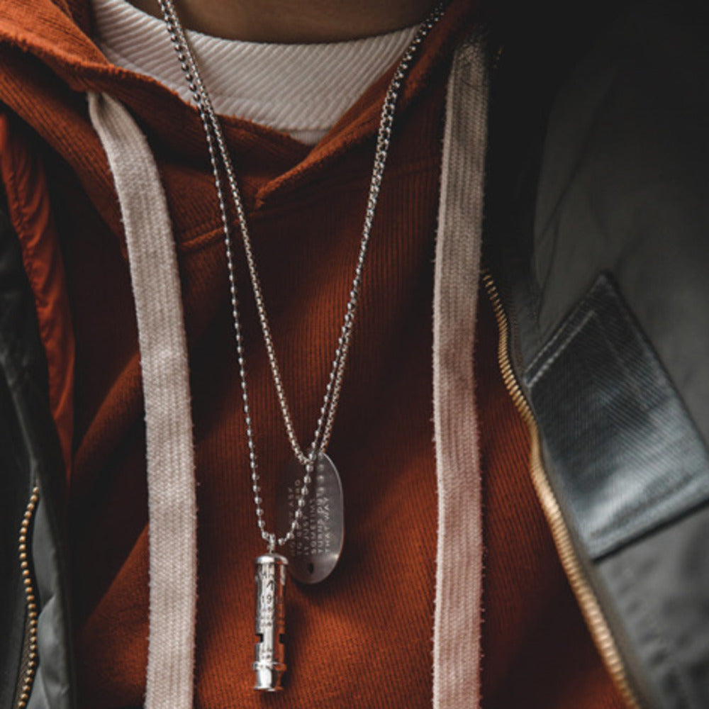 美式復古純銀防空哨可吹響二戰吊墜哨子項鏈