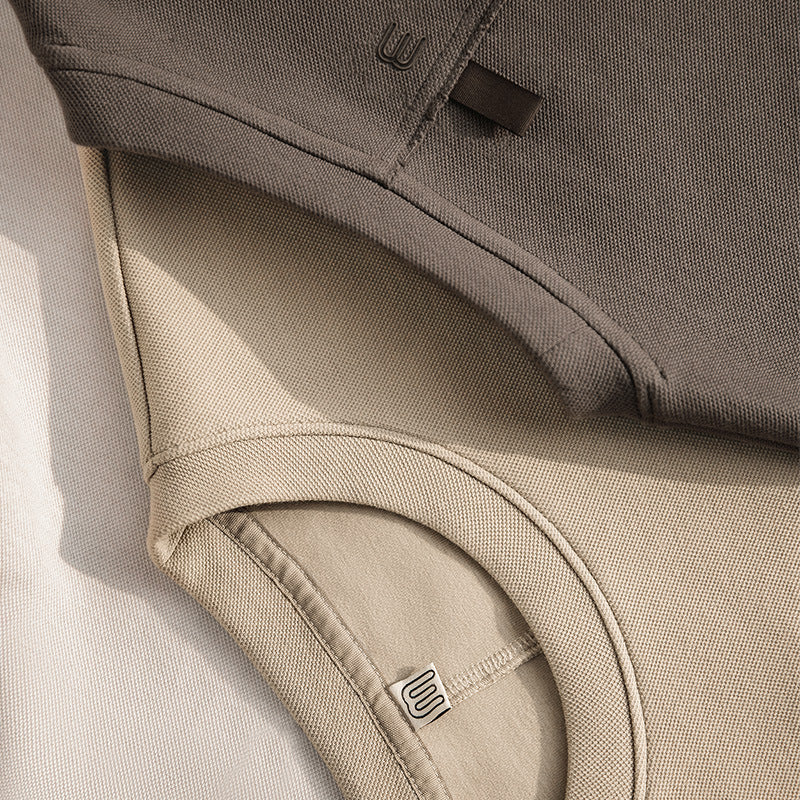 美式復古珠地空氣棉T恤春夏寬松廓形拼接免燙短袖TEE