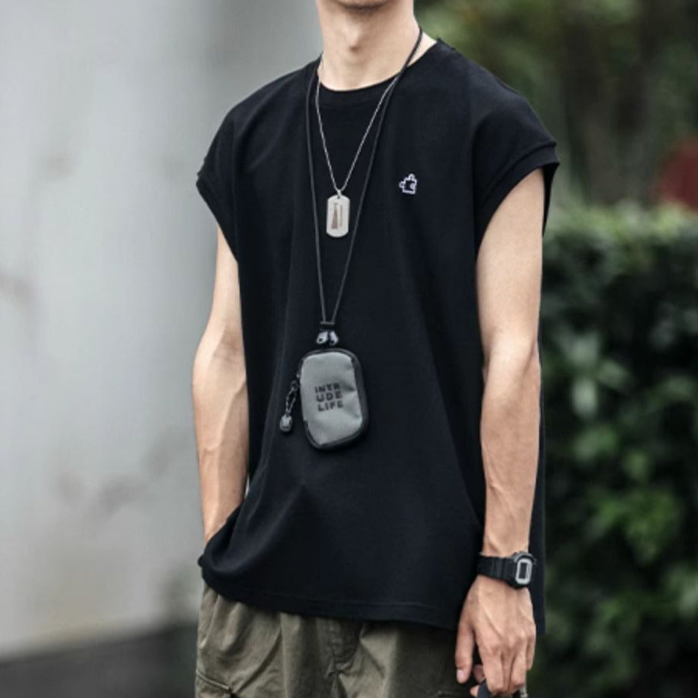 復古百搭無袖t恤男夏季韓版潮流運動汗20224新款短袖