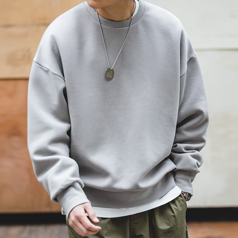 復古灰色落肩太空棉衛衣空氣層無帽圓領外套頭