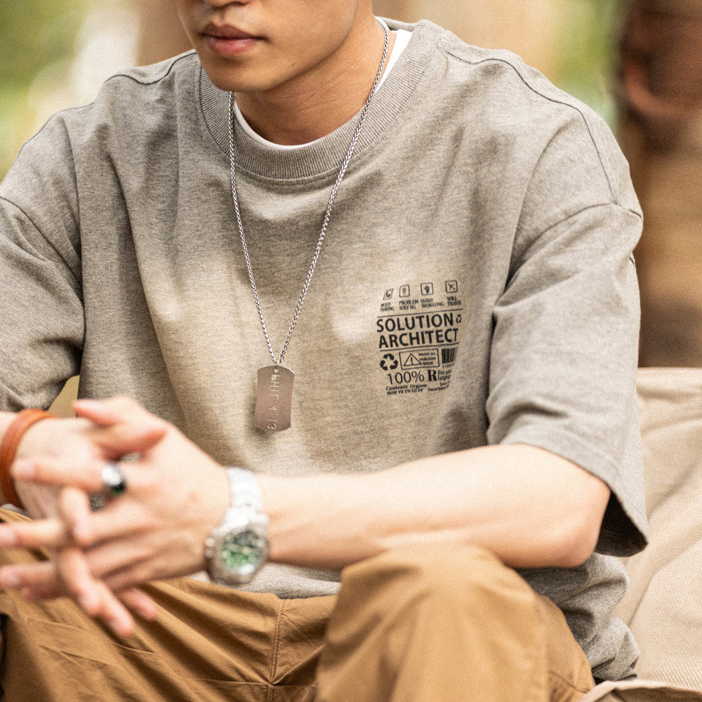 美式復古水洗做舊T恤蠟染水洗休閑印花半袖短袖棉打底衫