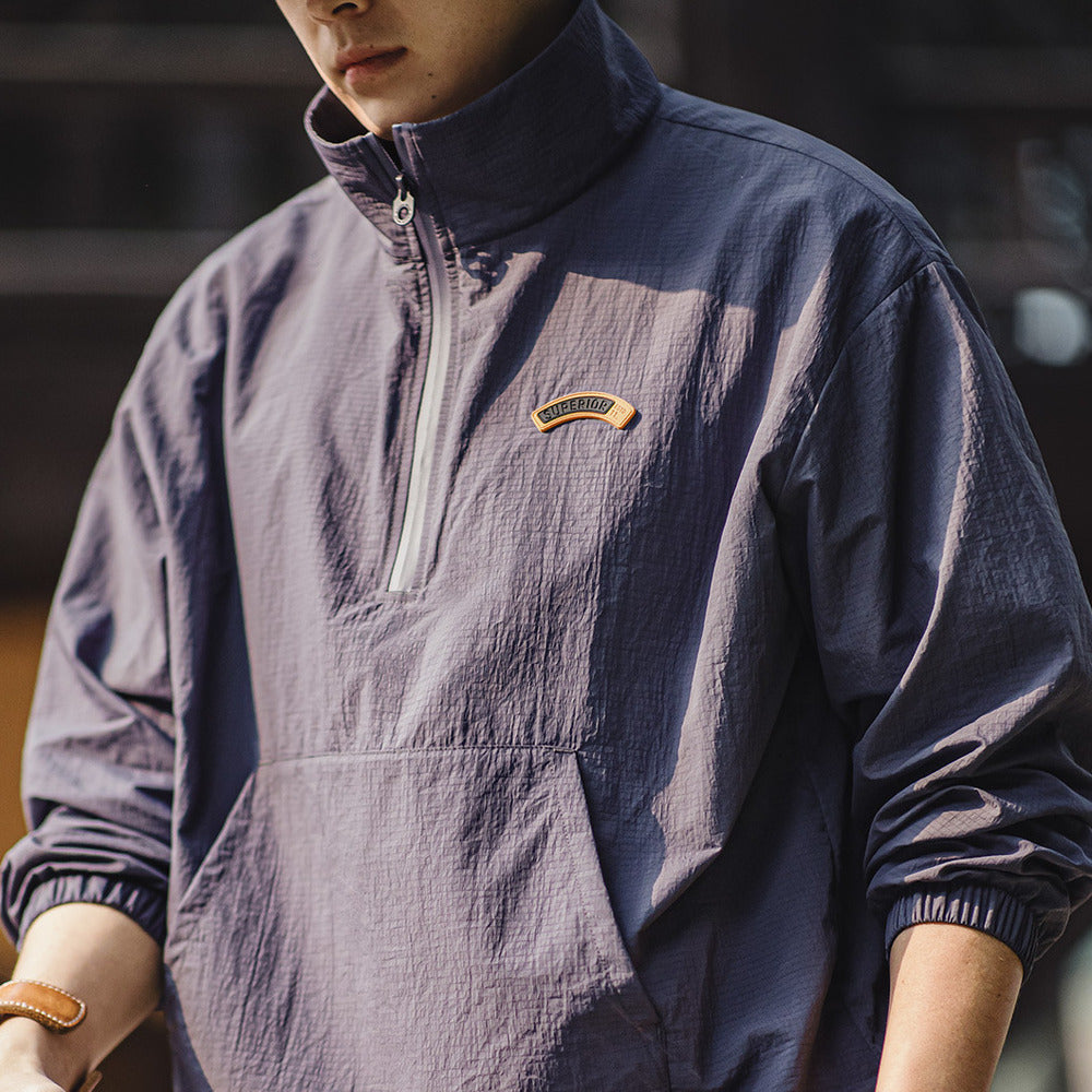 美式復古半拉鏈立領cityboy運動套頭夾克衛衣