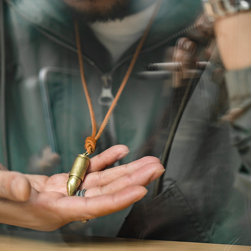 復古黃銅鲨魚子彈頭項鏈吊墜可拆卸刻字掛飾紀念品