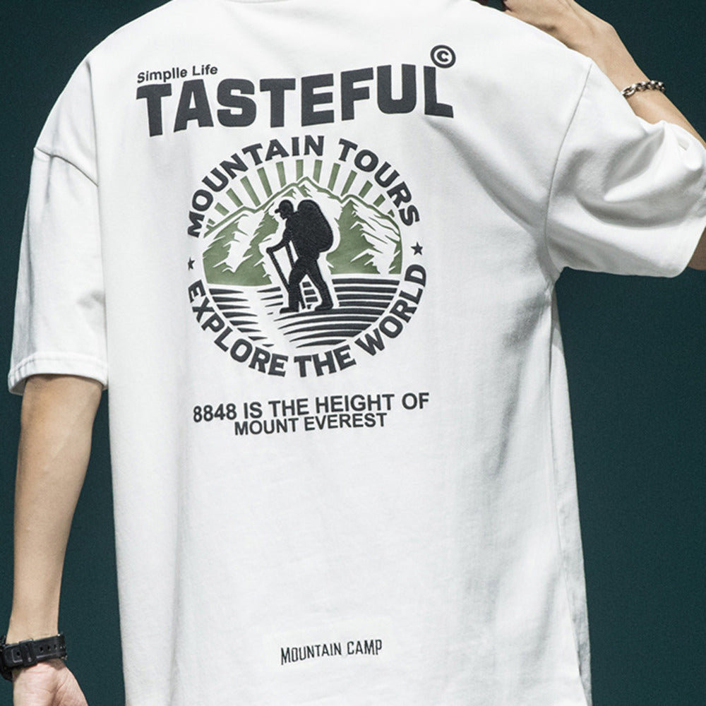 夏季大印花短袖t恤男寬松大碼ins潮流T恤上衣男