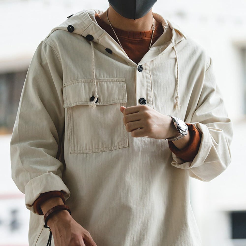 美式復古二戰米白甲板服惡劣天氣外套衝鋒衛衣連帽衫