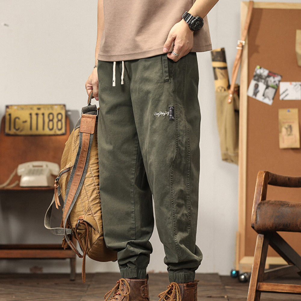 直筒垂感純棉春季美式復古工裝褲運動收腿褲