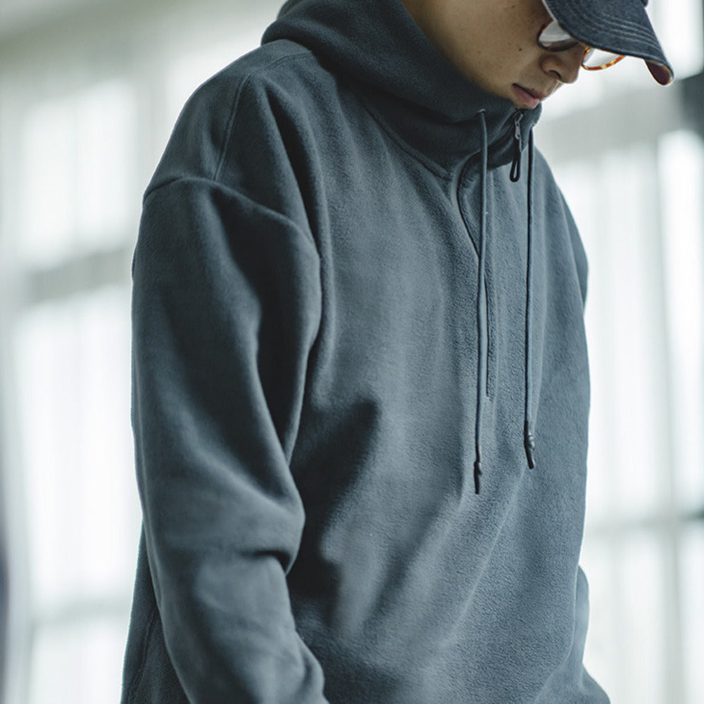 復古半拉鏈抓絨衛衣保暖加絨美式套頭帽衫外套