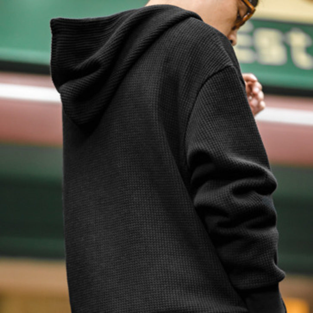 復古灰色連帽華夫格衛衣慵懶開衫運動外套針織衫