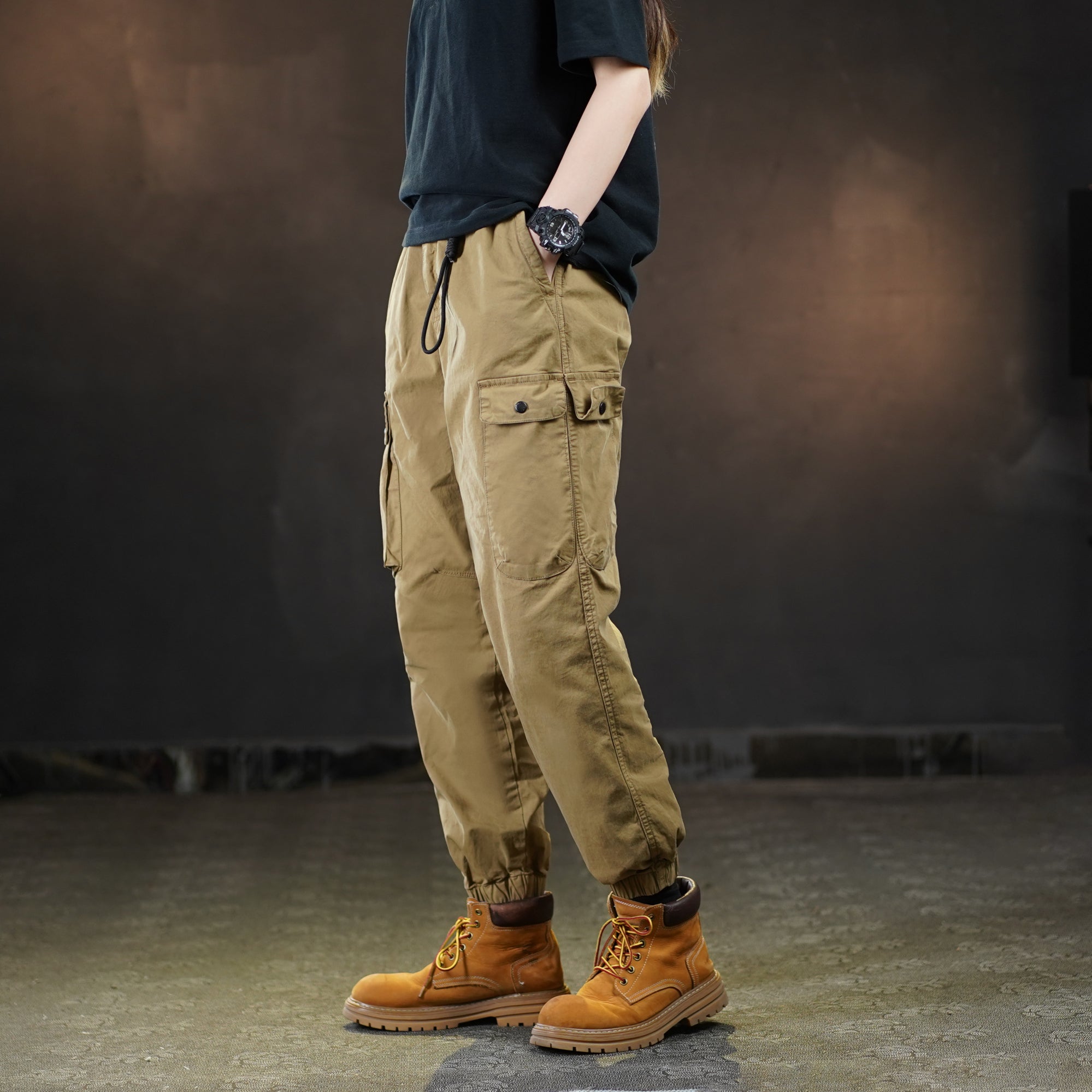 美式復古炸街哈倫褲夏季純色潮牌休閑束腳九分褲