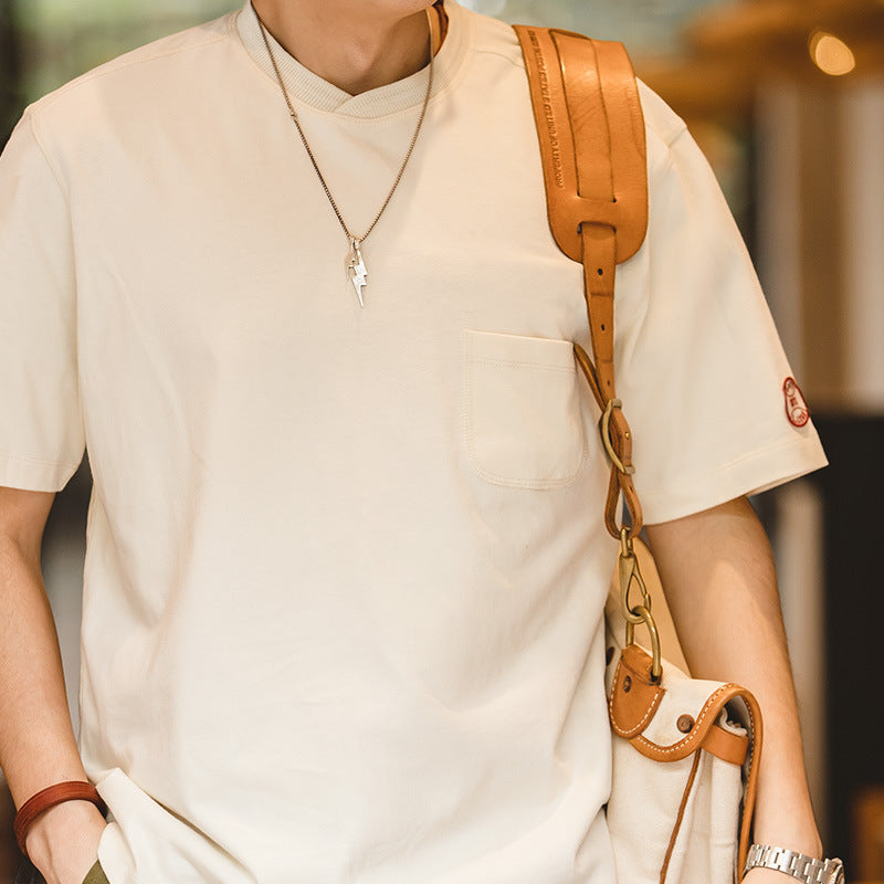 復古T恤棒球領口袋運動半袖短袖打底衫