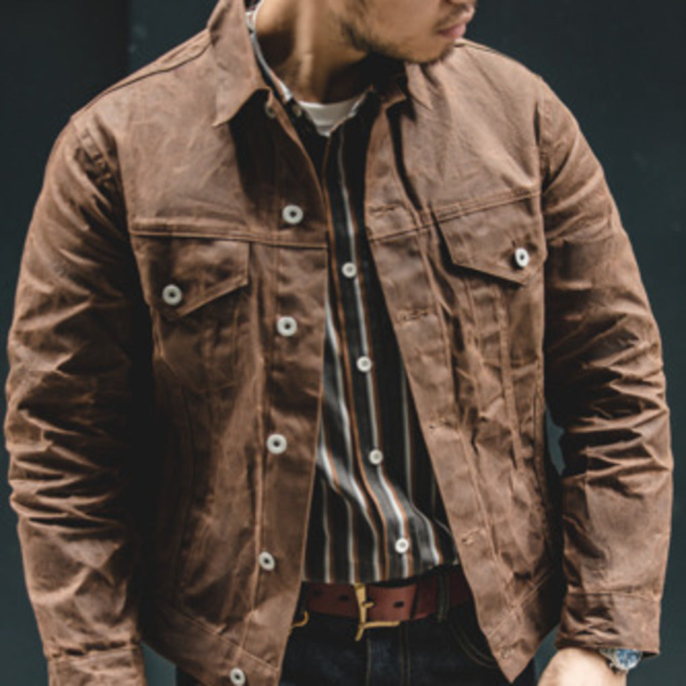 美式復古黃石帆布油蠟夾克阿美咔叽獵裝油臘外套