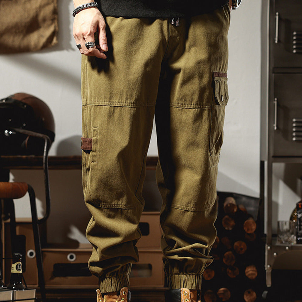 美式工装裤子男士春秋季痞帅宽松大码机能9分束脚裤休闲长裤