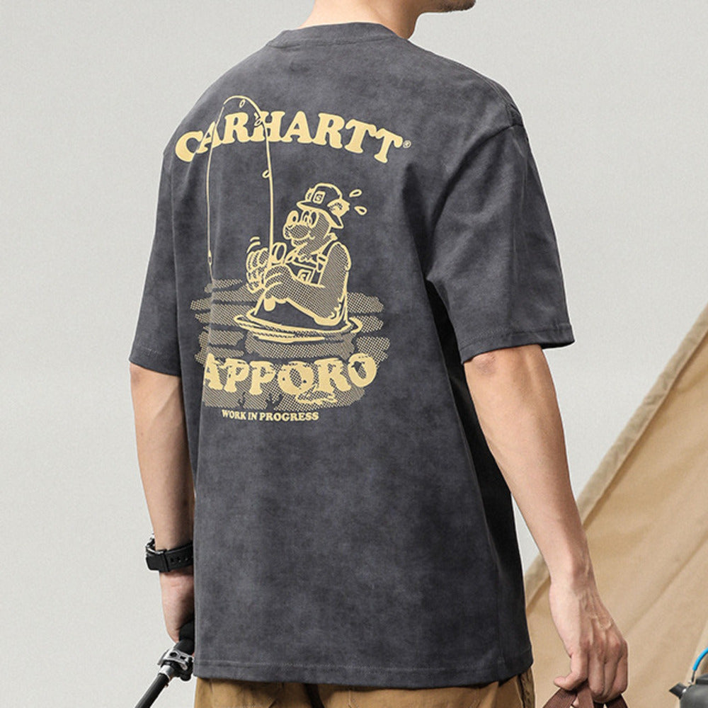 夏季2024新款寬松大碼徒步露營風短袖t恤男潮牌