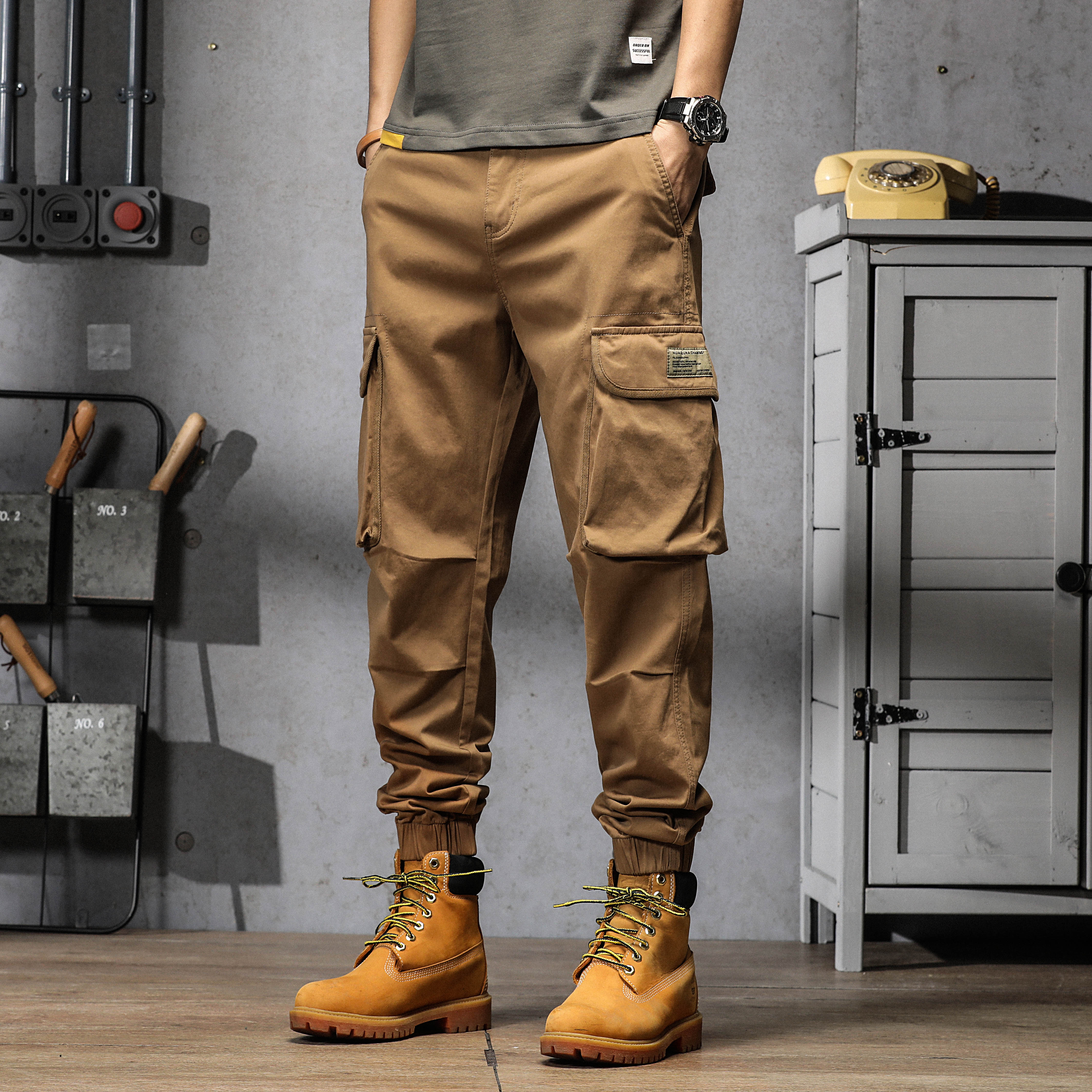 美式復古工裝褲寬松大口袋春季新款阿美咔叽休閑褲