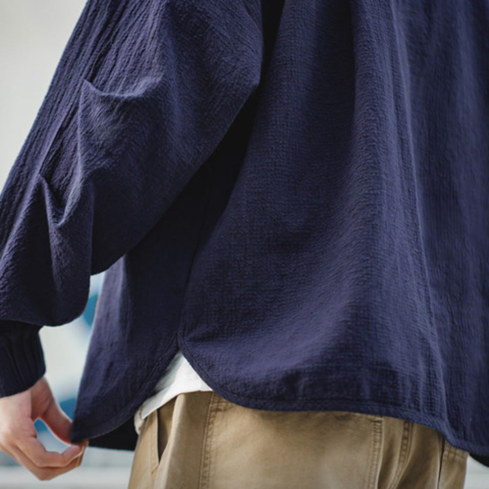 復古肌理感polo衫男士全棉翻領襯衫廓形寬松長袖