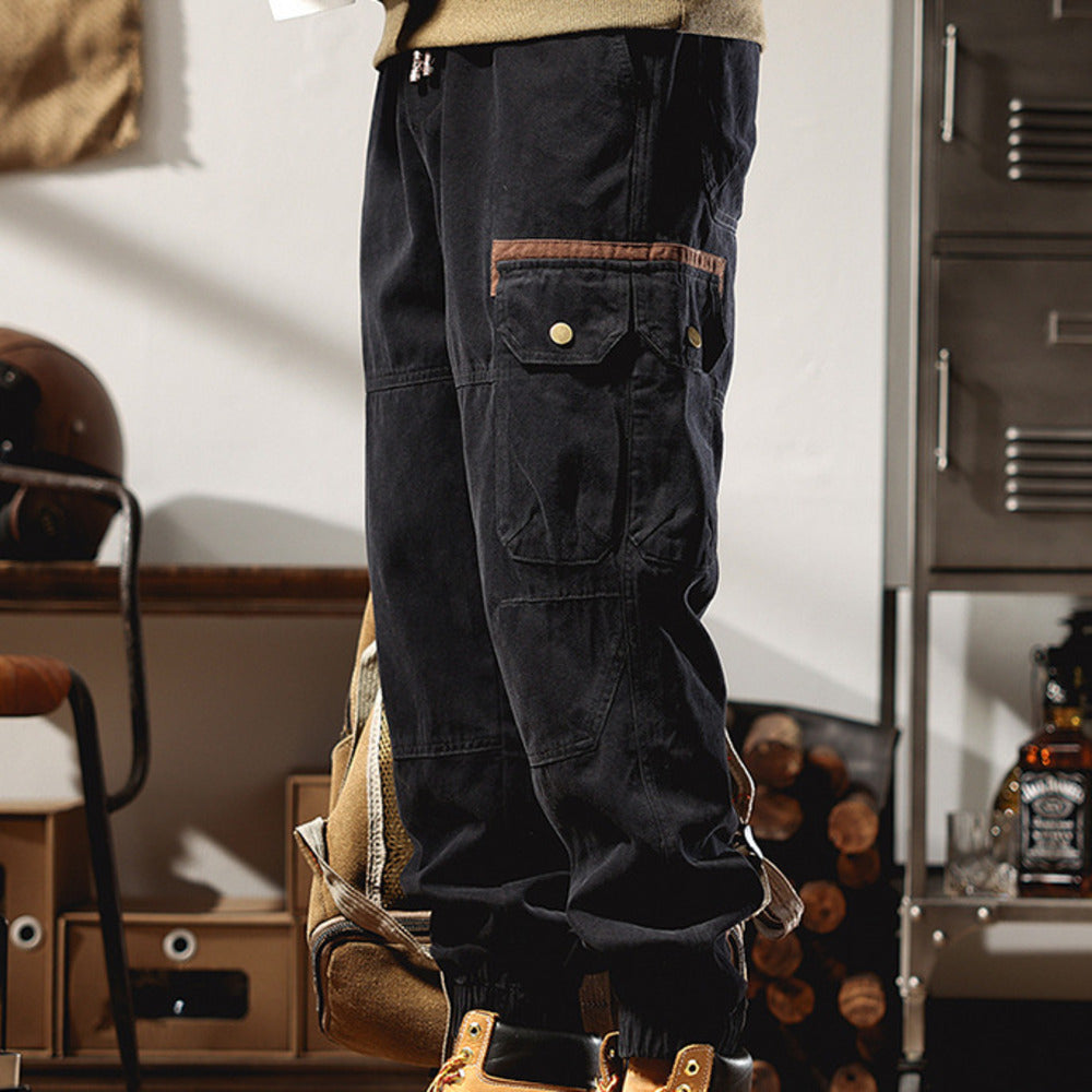 美式復古工裝褲2024年春秋季寬松大碼束腳休閑長褲