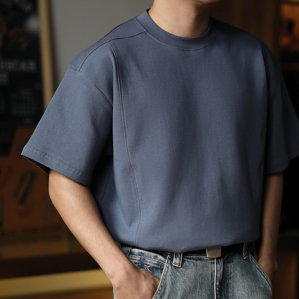 美式復古解構小領口休閑短寬版型液氨空氣棉短袖T恤