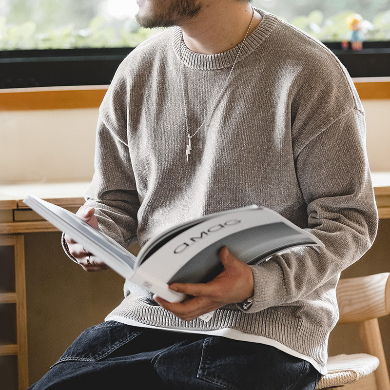 雪尼爾圓領毛衣保暖親膚打底針織衫休閑慵懶上衣