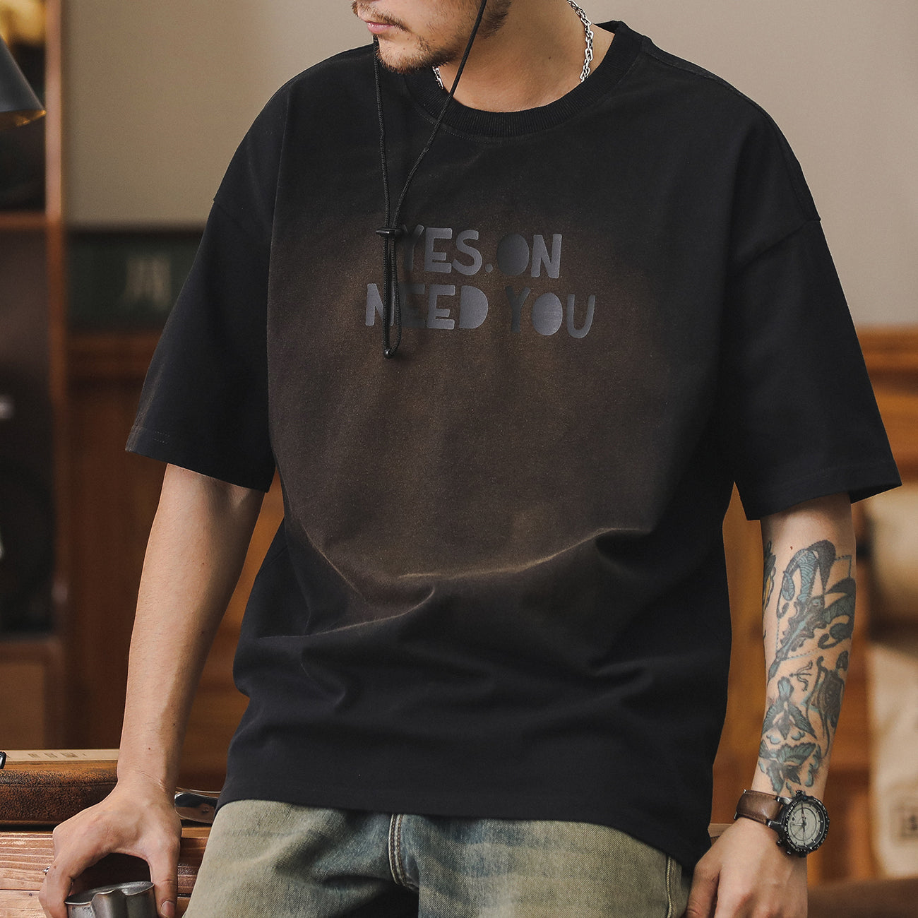 美式純棉圓領短袖t恤夏季潮牌水洗寬松大碼