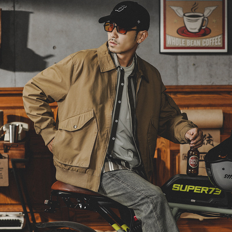 美式復古工裝外套男士春秋季寬松休閑翻領獵裝夾克