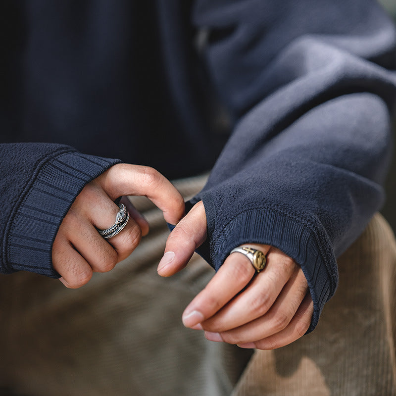 復古圓領衛衣搖粒絨內搭秋冬保暖長袖加厚外套