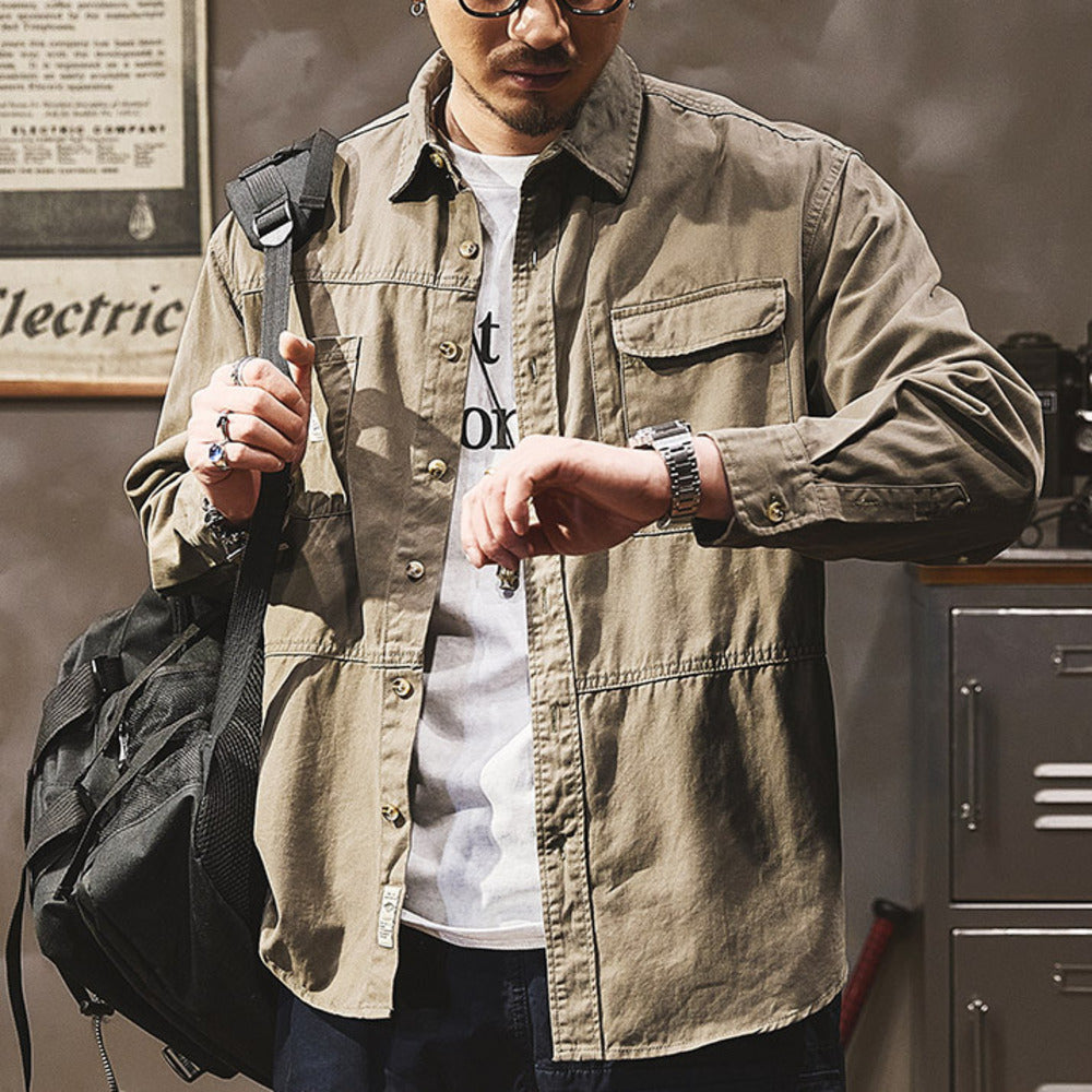 美式工裝襯衫春秋季復古山系夾克外套
