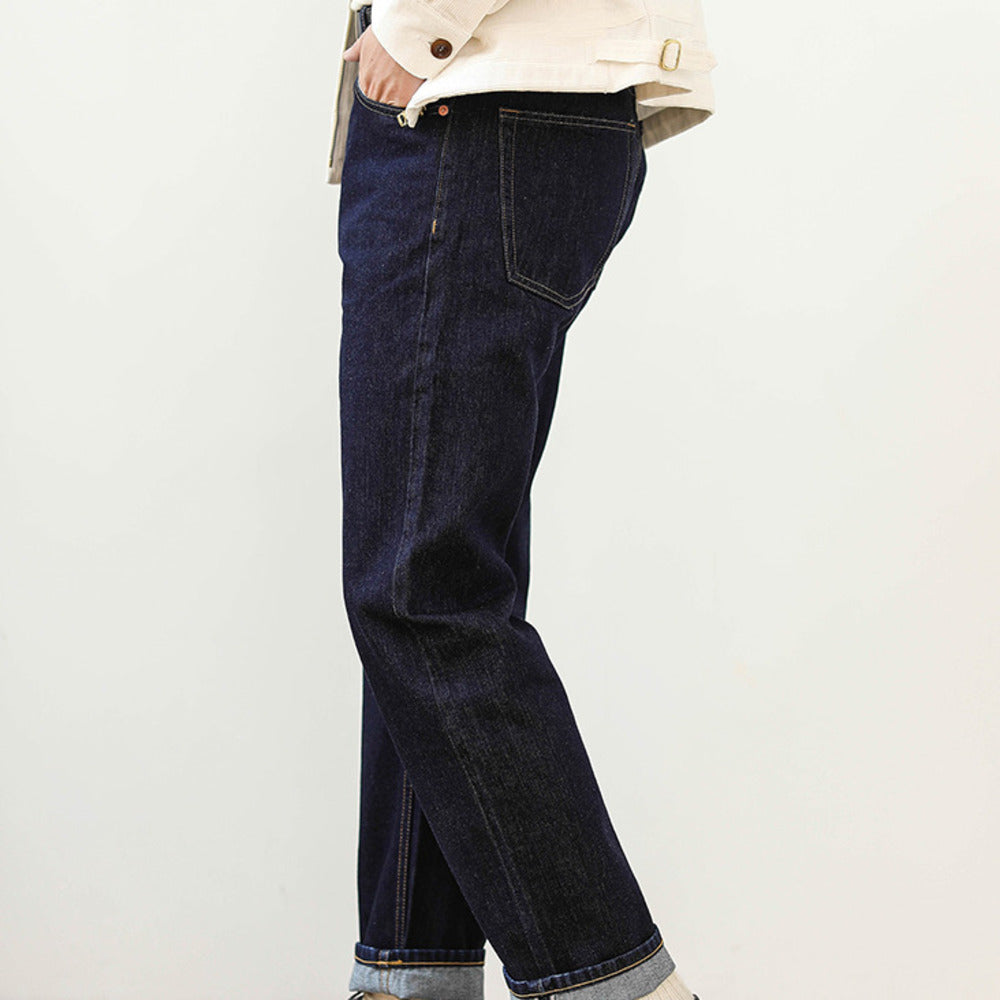 高端復古水洗百搭直筒牛仔褲阿美咔叽赤耳丹寧合身長褲