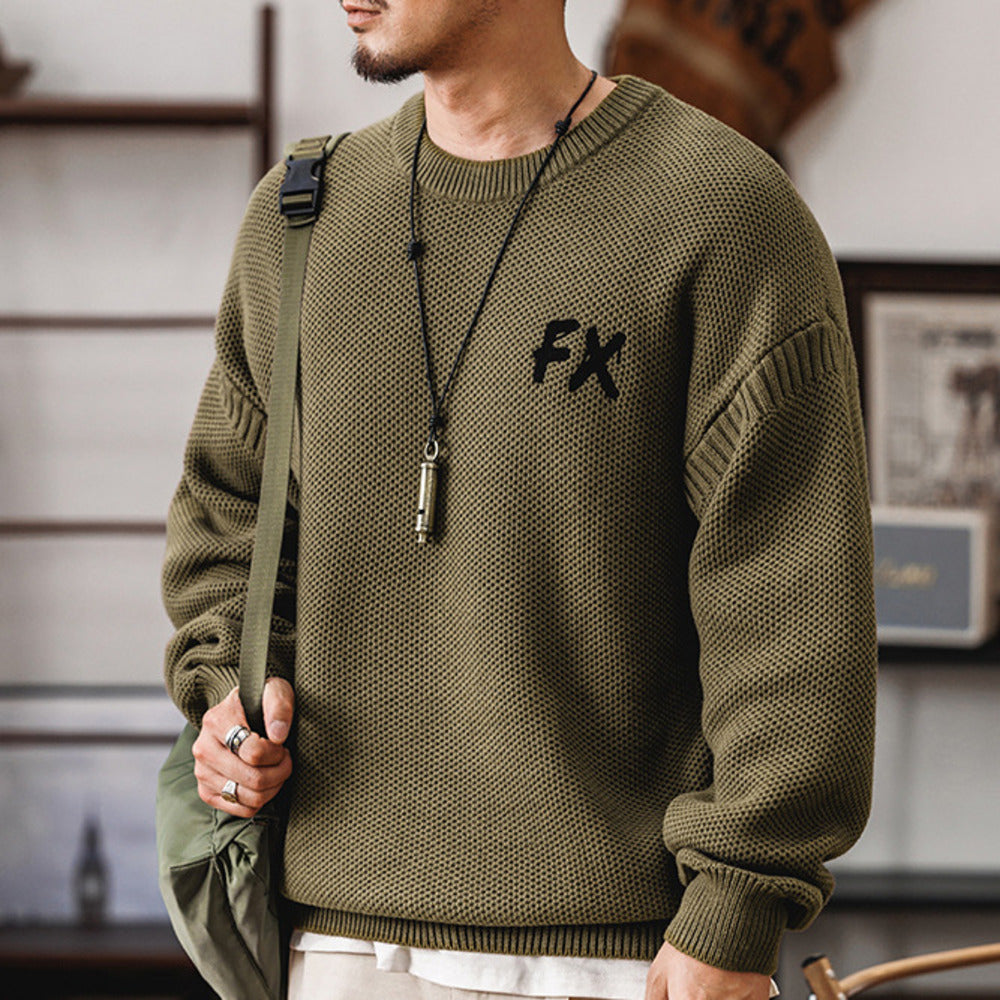 美式復古冬季歐美炸街針織衫男士寬松保暖線衣