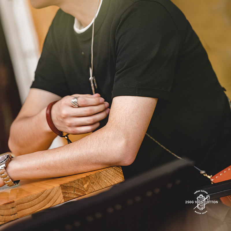 美式復古32支白色t恤內搭二本針夏季短袖打底衫