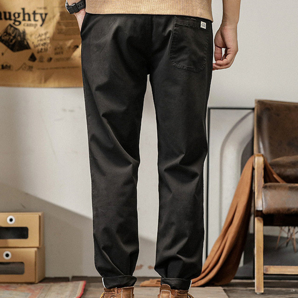 男款復古垂感軍綠色褲子美式男士卡其褲九分小西褲