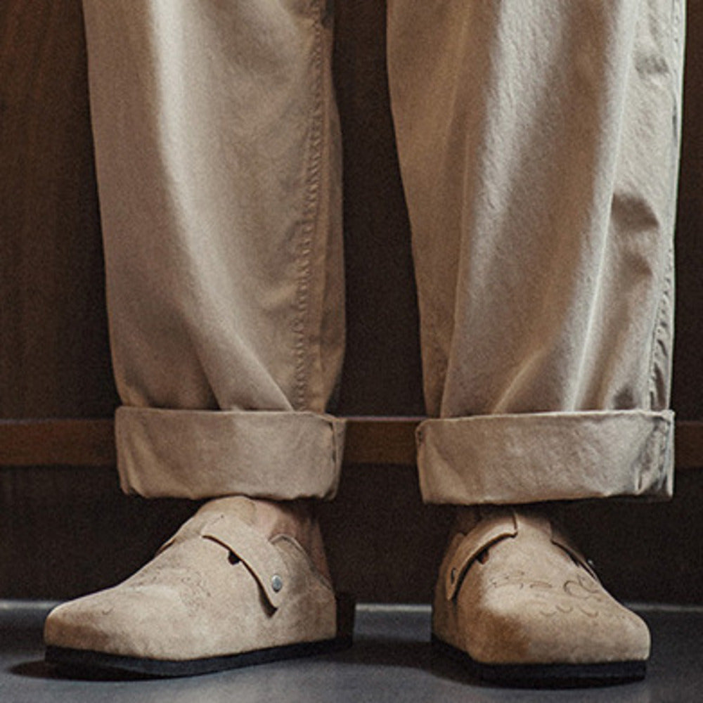 插畫版穆勒鞋半拖男夏季新款厚底外穿釣魚平底包頭涼拖鞋