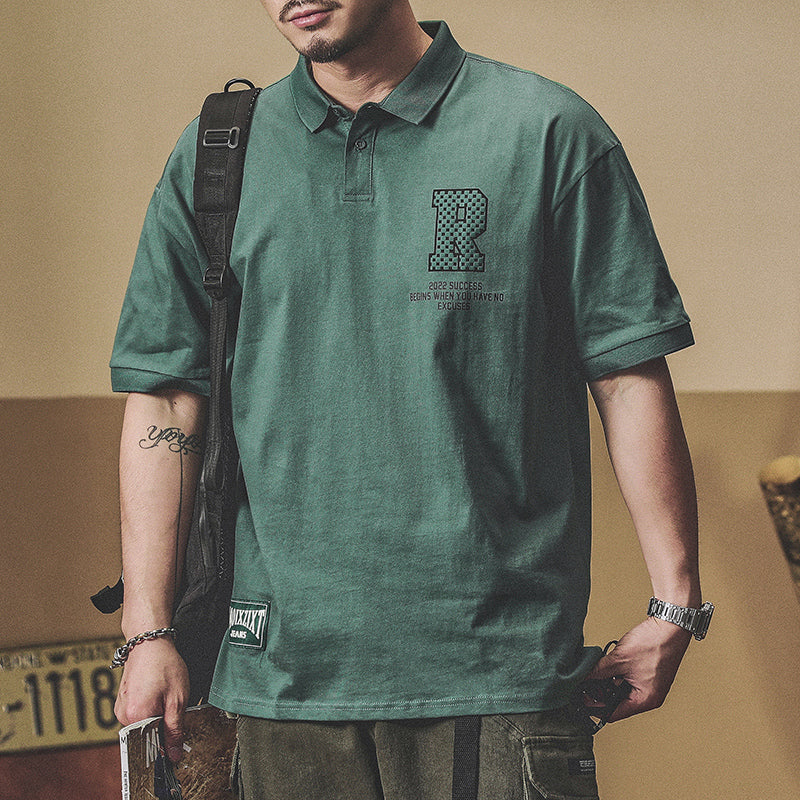 潮牌t恤短袖polo衫美式字母男通勤半袖体恤