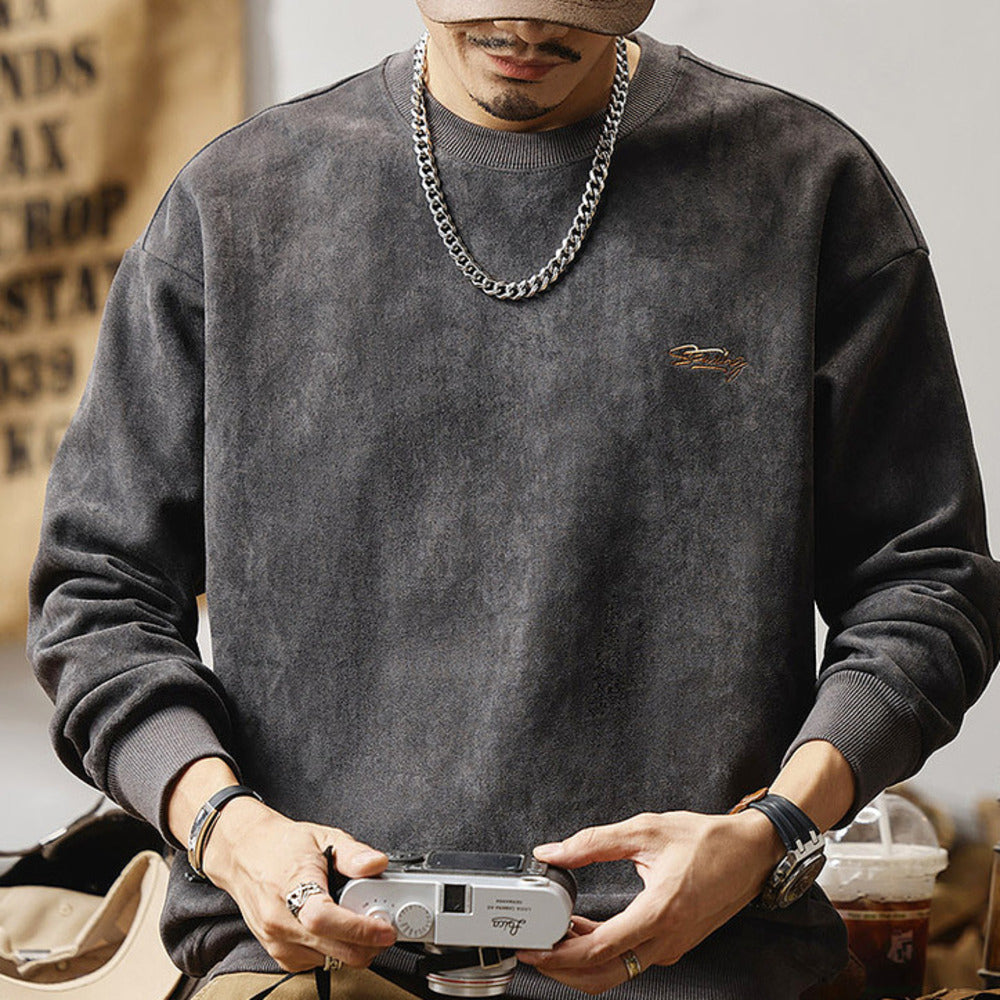 潮牌美式高級感衛衣男春秋季2024新款抓絨上衣休閑套頭衫