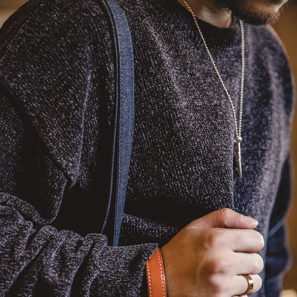 雪尼爾圓領毛衣保暖親膚打底針織衫休閑慵懶上衣