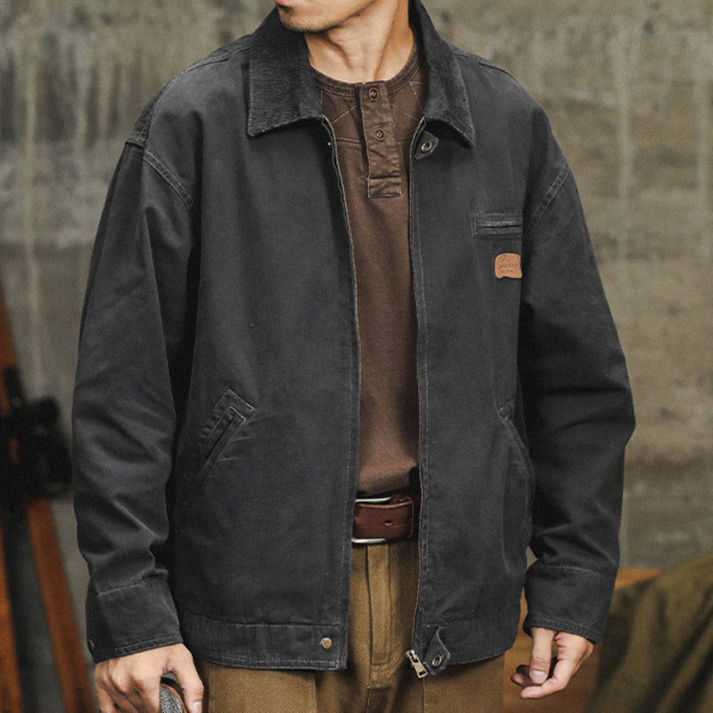 美式復古平替卡哈特工裝外套男春季寬松翻領底特律獵裝夾克