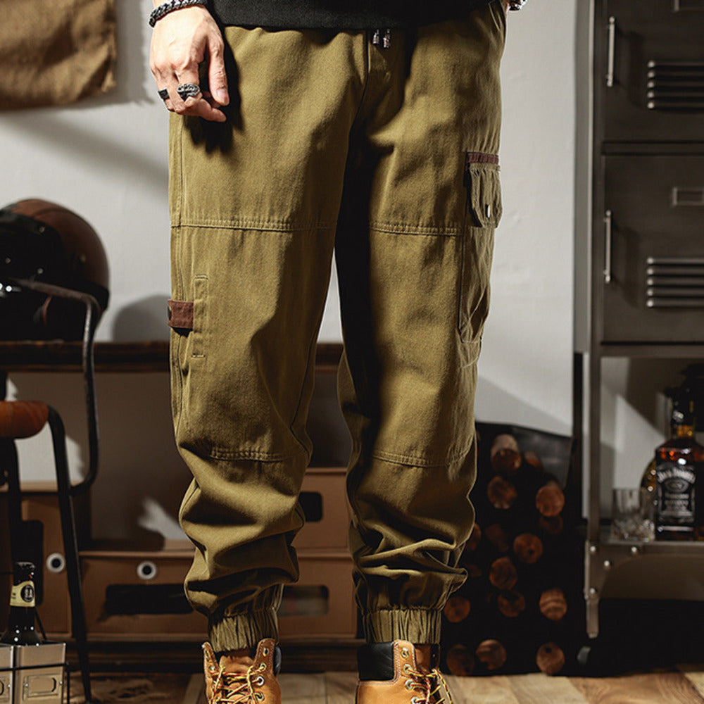 美式復古工裝褲2024年春秋季寬松大碼束腳休閑長褲