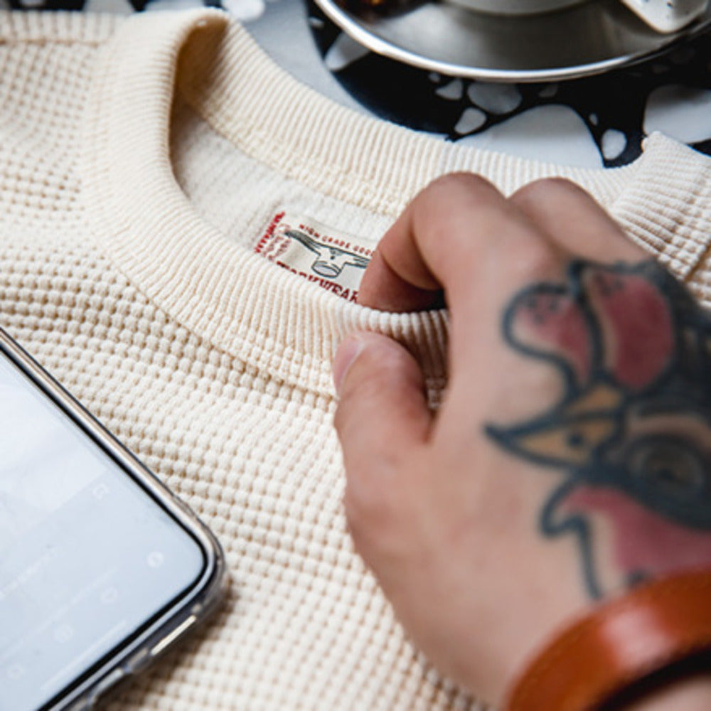 復古300g華夫格圓領T恤衛衣三本針長袖打底衫