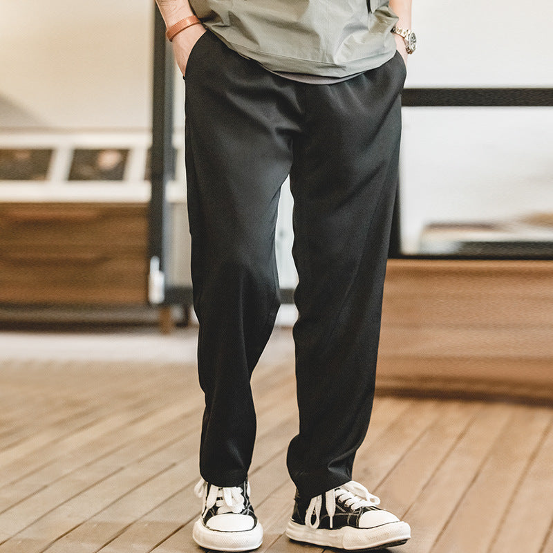 卡其垂墜感休閑褲抗皺免燙松緊腰直筒西裝長褲